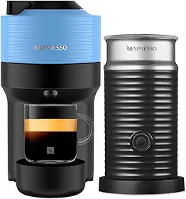 Combo Cafeteira Espresso Nespresso Vertuo Pop Azul Pacífico + Espumador de Leite Aeroccino 110V