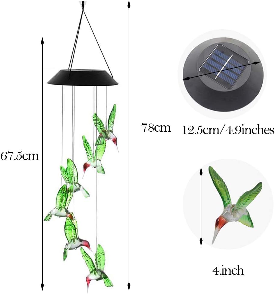 OFNMY Wind Chimes, Solar String Lights, Hummingbird Solar Mobile Wind Chimes with Color-Changing LED Hanging Lamp Windchime Light Bird Wind Chimes for Outdoor Indoor Home Yard Garden Decoration