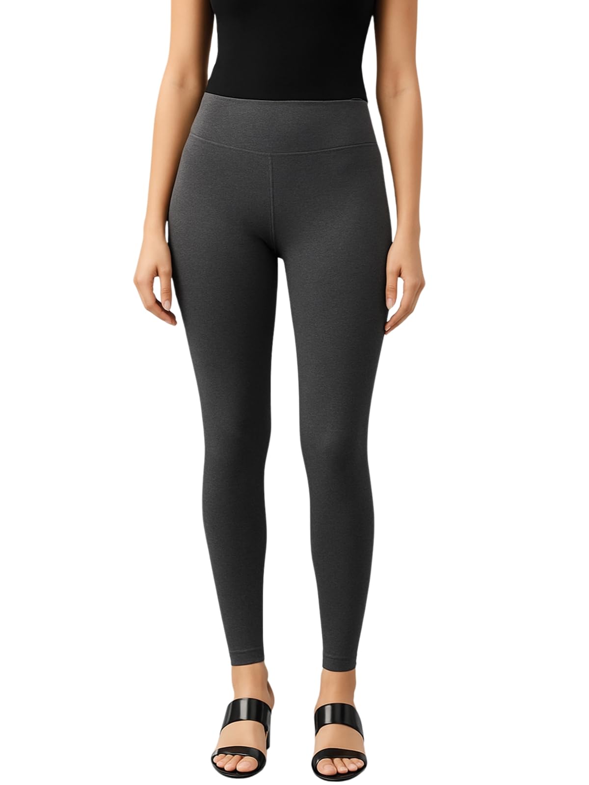 JUNEBERRY Leggings da donna in cotone e lycra (taglie S-2XL) (nero, beige, bianco, grigio, marrone, rosa e rosso vinaccia)