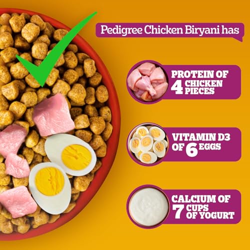 Image of Pedigree Adult Dry Dog Food, New Chicken Biryani Flavour, 2.8kg, Protein of 4 Chicken Pieces, Vitamin D3 of 6 Eggs, Calcium of 7 Cups of Yogurt, 100% Complete and Balanced Nutrition