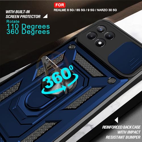 Image of Armor Bumper Back Cover Case for Realme 8 5G / 8s 5G / Narzo 30 5G Rotating Camera Cover, Ring Holder & Kickstand | Heavy Duty & 360 Degree Protection Back Cover (Blue)