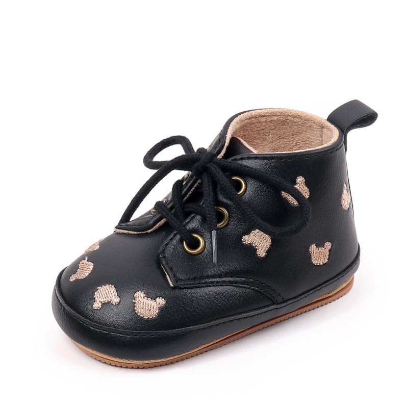 Baby Boys High Top Ankle Shoes, Newborn Embroidery Pu Leather First Walkers Shoes4