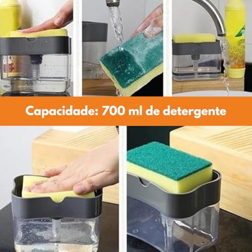 Dispenser Detergente Com Porta Esponja Bucha Para Pia de Cozinha Resistente Evita Desperdício Útil P