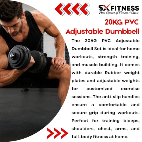 Image of Home Gym Combo, Home Gym Set, Gym Equipment Set, PVC (8-24Kg),Fitness Set, with 3ft Curl Rod + Pair of Dumbbell Rods, Home Gym Kit with Accessories (20)