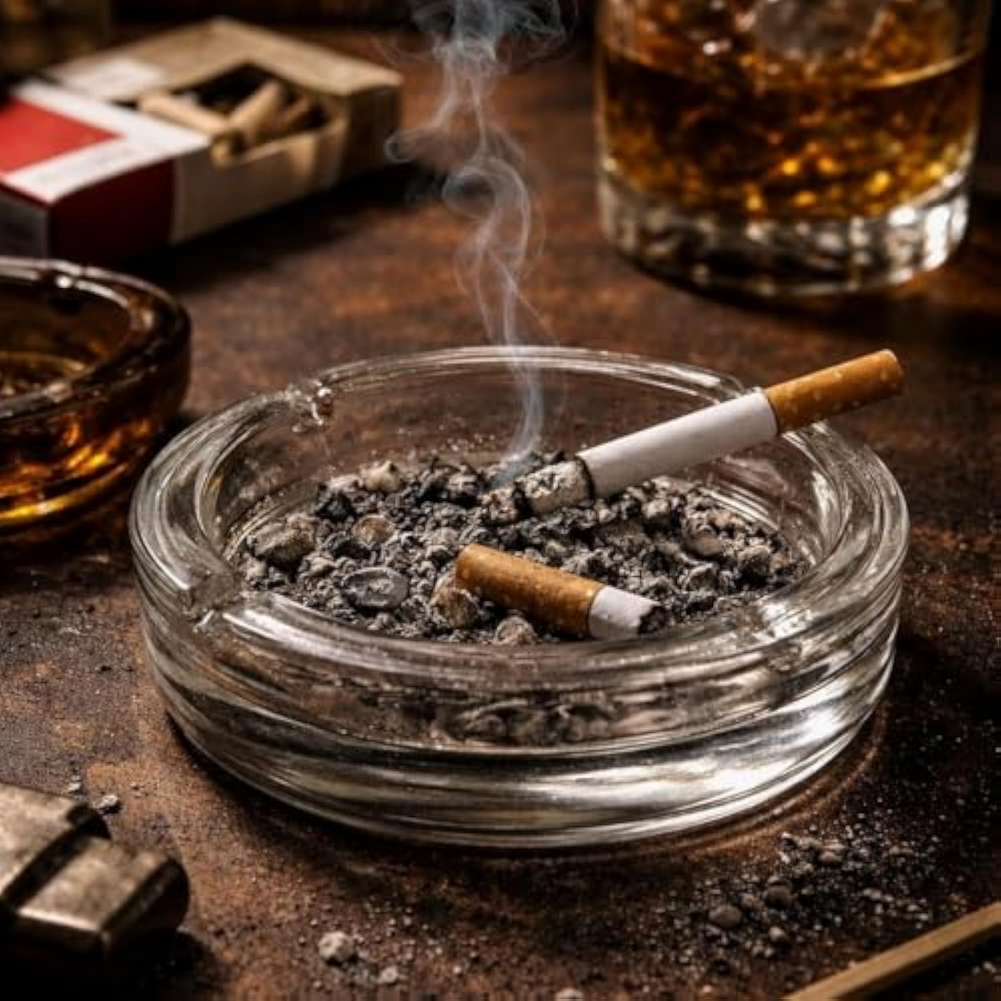 Crystal Clear Glass Ashtray, Heavy Thick Round Design