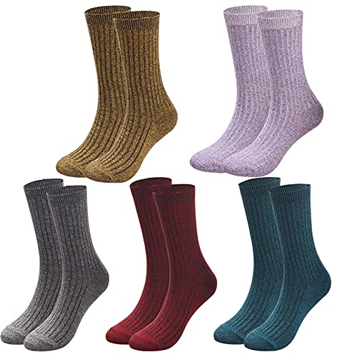 TINTAO 3 Pairs Women Winter Wool Cable Knit Casual Socks,Crew Knee High Boot Socks,Size 5-11 W605 (Mixed color 24)