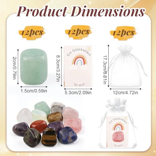 12 x Wichtelstein, Bunte Edelsteine für Kinder, mit Grußkarte und Organza Beutel, Adventskalender Edelsteine, Glückssteine Geschenk für Kinder & Erwachsene