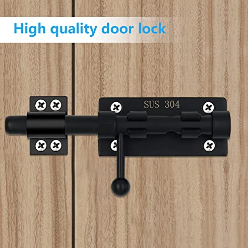 6.3Inch Gate Barn Lock Latch, 304 Stainless Steel Barrel Slide Bolt Black Door Latch, Fit For Outdoor Wooden Fence, Yard Doors, Garages, Bedrooms, Cupboards And Window #TOP2