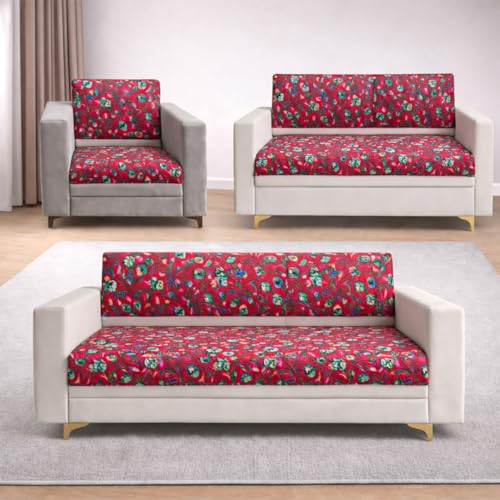 Image of Homerz Premium 6 (3+2+1) Seater Velvet Sofa Panel Cover with Digital Prints | Anti-Slip Backing (Lalbagh, 6 (3+2+1) Seater with Back)