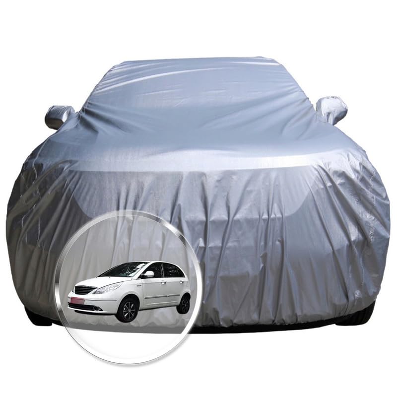 Image of NEODRIFT 'CrystalTech' Car Cover for Tata Vista (100% Water-Resistant, All Weather Protection, Tailored Fit, Multi-Layered & Breathable Fabric) (Colour: Crystal Silver)