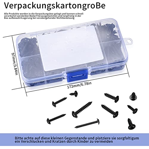 XxinXrong Cross head self-tapping screw with washer | 300 pieces M3/ M4, disc head self-drilling wood screw classification kit, black round countersunk mechanicalfastener,black - Image 2