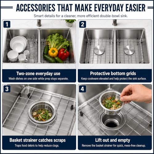 Image of 31 Inch Double Undermount Kitchen Sinks,16 Gauge T304 Stainless Steel Sink