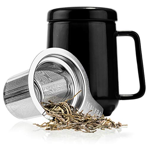 Tealyra - Peak Ceramic Black Tea Cup Infuser - 19-ounce - Large Tea High-Fired Ceramic Mug with Lid and Stainless Steel Infuser - Tea-For-One Perfect Set for Office and Home Uses - 580 milliliter