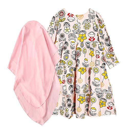 Kids Girls Floral Ramadan Muslim Abaya Dubai 𝐑obe Long Sleeve Traditional Clothing Hijab Set Toddler Maxi Dress