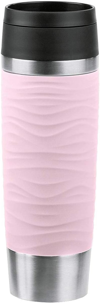 Emsa Travel Mug 500 ml Wave Thermal Mug, Comfort Screw Cap, Coffee Mug to Go, Stainless Steel, 6 Hours Hot and 12 Hours Cold, 100% Leak-Proof, Dishwasher Safe, 360° Drinking Opening, Pastel Blue,