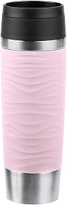 Emsa N20227 Travel Mug Wave – Vaso térmico (0,5 L, cierre de rosca, acero inoxidable, 6 horas de calor y frío durante 12 horas, 100% hermético, apto para lavavajillas, apertura de 360°, color rosa
