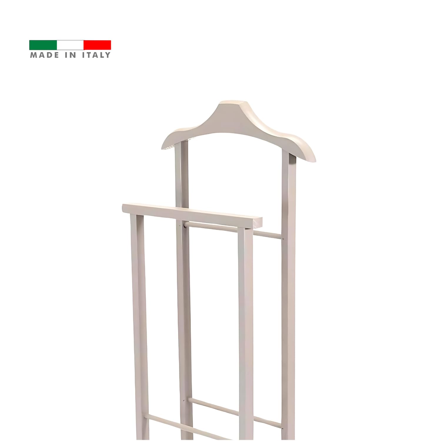 Indossatore Appendiabiti Legno Faggio Tortora Rotelle Servo Muto Doppio Dimensioni 45 x 30 x 95 cm Appendiabiti Vestiti Camera Letto Cabina Armadio Grezzo