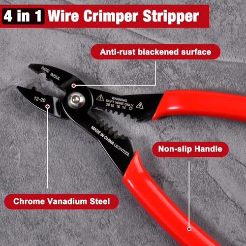 Image of 4-in-1 Multi Purpose Electricians Pliers, 7 inch Compact Wire Stripper | Wire Stripper Cutter Crimper Gripper, Cr-V Steel, Professional Crimping Tool, for 12-20 AWG Insulated & Non-Insulated Wires