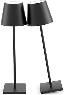 2-Pack LED Cordless Table Lamp, Rechargeable Battery Desk lamp 3W 5500mAh Battery Operated Stepless Dimming Modern Portable Table Light for Restaurant/Dinner/Bedroom/Outdoor IP54 Waterproof (Black)