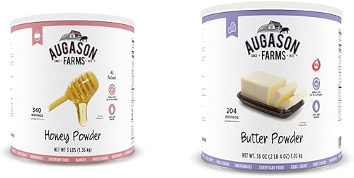 Augason Farms Miel en polvo 3 libras y mantequilla en polvo 2 libras 4 oz lata No. 10