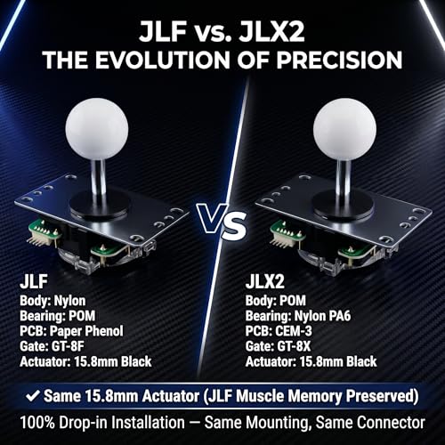 Image of SANWA JLX2-TP-8YT 2nd Gen Arcade Joystick w /White Ball Top & 5-Pin Harness - Ultimate JLF Upgrade & Successor | POM Base, X-Shaped Washer, GT-8X Gate | 4 & 8 Way Fighting Game Lever