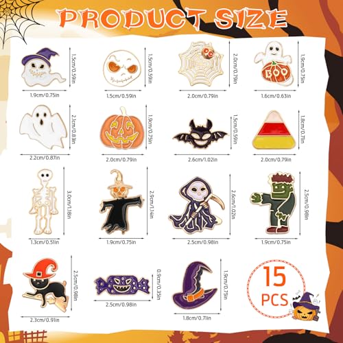 SANNIX 15Pcs Halloween Pins, Halloween Enamel Lapel Pin, Skull Pumpkin Ghost Spooky Brooch Pins Holiday Backpack Badge for Clothes Bags Hats Accessories2