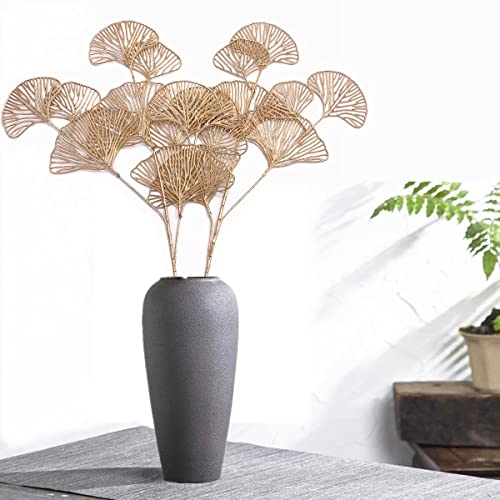 Christmas Artificial Plants Decoration 28" Tall, Cattree Fake Plastic Golden Apricot Leaves Simulation Ginkgo Leaf Grass For Wedding Party Indoor Diy Home Office Table Centerpieces Decor Gold - 2 Pack #TOP1