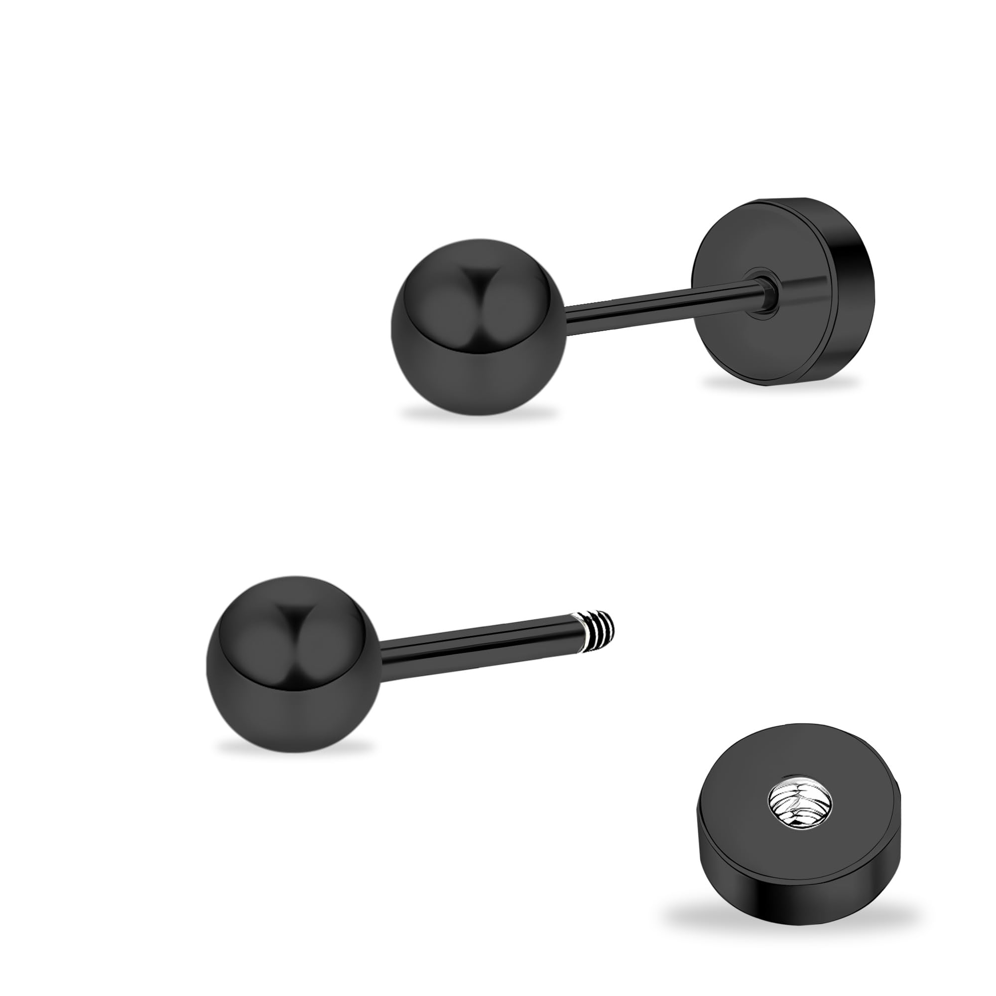 ZDE Women Flat Back Ball Stud Earrings Titanium Hypoallergenic Earrings Stud for Sensitive Ears Simple Classic 3mm-6mm Flat Stud Earring for Helix