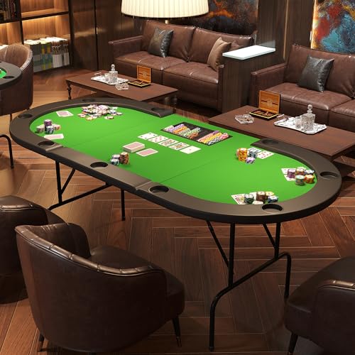 Garvee Oval Poker Table with Collapsible Legs, Texas Holdem Blackjack Poker Table with Holder, Casino Leisure Gaming Table for 10 Players by Garvee - Image 9