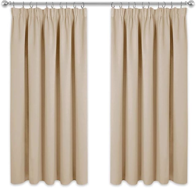PONY DANCE Bedroom Window Curtains - Short Pencil Pleat Curtain Drapes for Bay Window Thermal Drapery for Noise Reducing/Room Darkening/Privacy Protect, 1 Pair, W 46 inch by D 54 inch, Biscotti Beige