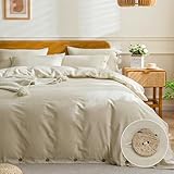 JELLYMONI Cotton Duvet Cover King Size - Light Khaki Comforter Cover with Button 3PCS Breathable Soft Solid Bedding Set 104×90in & 2 Pillowcases (NO Insert)
