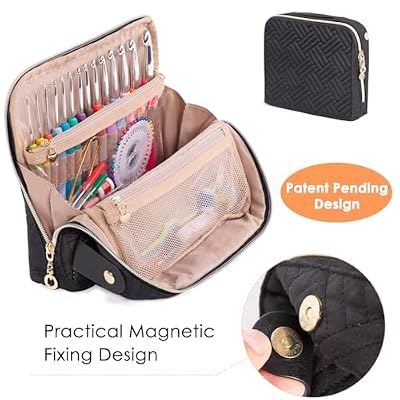 MYBAGZING Crochet Hook Case with 14 Size Crochet Hooks Set 2mm(B)-10mm(N) Ergonomic Crochet Hooks with Crochet Case Stand Up - Crochet Hook Organize for Crochet Lovers, Crochet Kit for Beginners