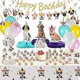 QILICJHZ 165Pcs Dog Birthday Decoration,Dog Party Decorations Serves 20,Puppy Birthday Decorations,Puppy Party Decorations with Balloon Banner Plate Napkin Tablecloth Cake Topper for Dog Party