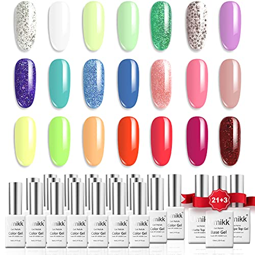 Umikk Gel Esmalte de Uñas Set 21 Colores 5ml con Base Sin Toallita Top Mate Top …