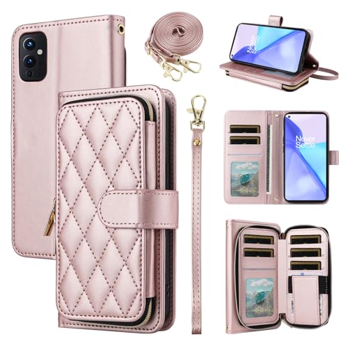 Coque portefeuille OnePlus 9 anti-chute avec fermeture zippée sécurisée