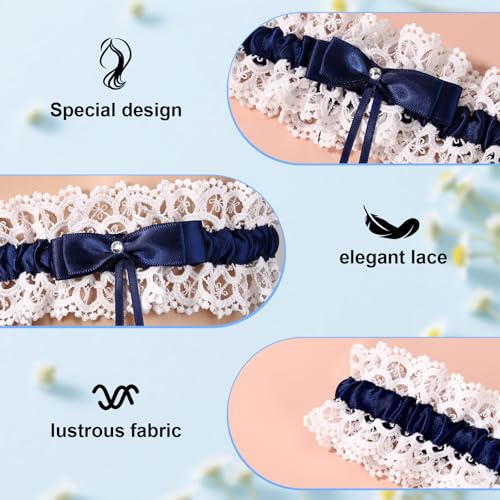 Image of Gosknor Bridal Wedding Garter, Lace Elastic Bow Leg Thigh Garter Belt Wedding Accessory for Women Girls Bride Shower Party
