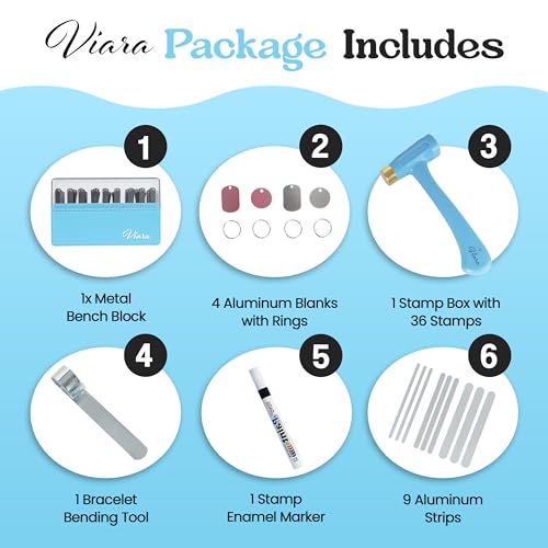Viara Metal Stamping Kit for Jewelry Making-3mm Letter and Number Punch|Custom Metal Stamp 54pcs with Brass Hammer,Metal Bench Block & Aluminum Stamping Blanks|Jewelry Making Supplies for DIY Projects - Thumbnail 4