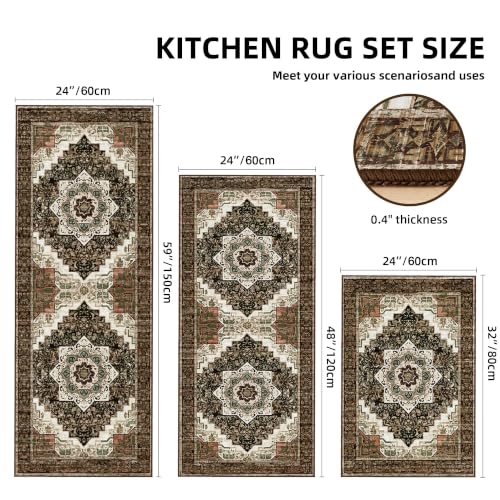 Kitchen Rugs Sets of 3 100% Non Slip Washable Kitchen Mats for Floor, Brown by Tritard - Used condition - Image 3