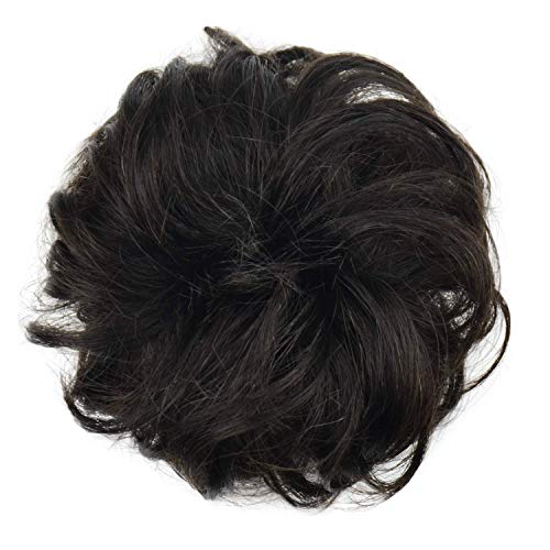 Kbeth Hair 100% Really Bun Human Hair 2 PCS Messy Bun Scrunchy Wave Curly Chignon Hair Piece for Women Kids and Wedding Updo Donut Hair Clip Extension Ponytails (#2 Dark Brown)