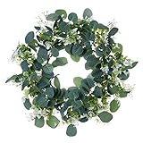 VioletEverGarden Green Eucalyptus Wreath,15in Greenery Wreath for Front Door Spring/Summer Wreath fo