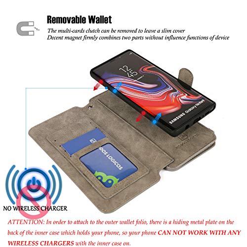 Modos Logicos Case For Samsung Galaxy Note 9 6.4", [Detachable Wallet Folio][2 In 1][Zipper Cash Storage][14 Card Slots 1 Id Window] Pu Leather Purse With Removable Inner Magnetic Tpu Case - Grey #TOP1