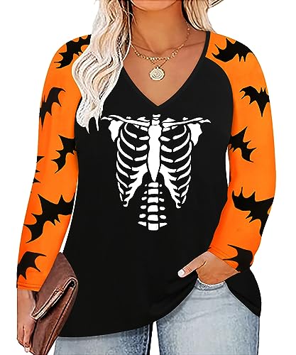 Image of TIYOMI Plus Size Tops for Women Raglan Long Sleeve V Neck T Shirts Casual Color Block Leopard /Floral Tops Winter Tee Shirt