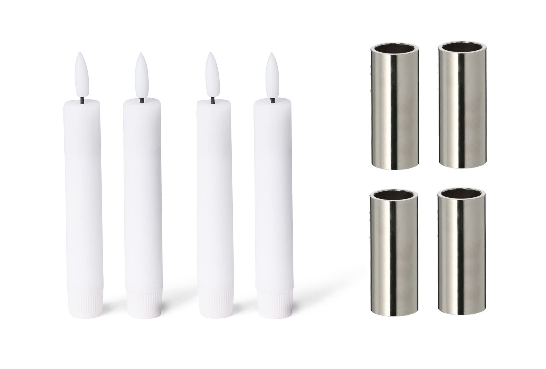 Novaliv 4 x magnetyczny świecznik 2,5 x 7,5 cm, srebrny ze świecą tablicową LED, prawdziwy wosk, efekt migotania, dekoracja bożonarodzeniowa, wieniec adwentowy, świecznik, dekoracja salonu