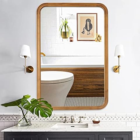 WallBeyond Wood Framed Mirrors for Bathroom, 24x36 Inch Wooden Frame Wall Mirror Farmhouse Wall Mounted Rectangle Mirror for Vanity (Horizontal/Vertical) Cover
