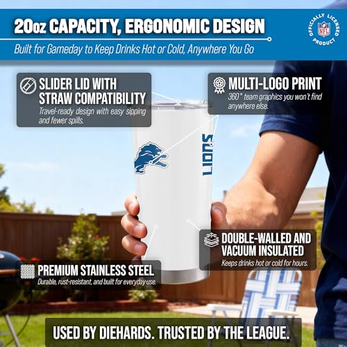 Image of Detroit Lions NFL 20oz Stainless Steel Insulated Tumbler, Slider Lid