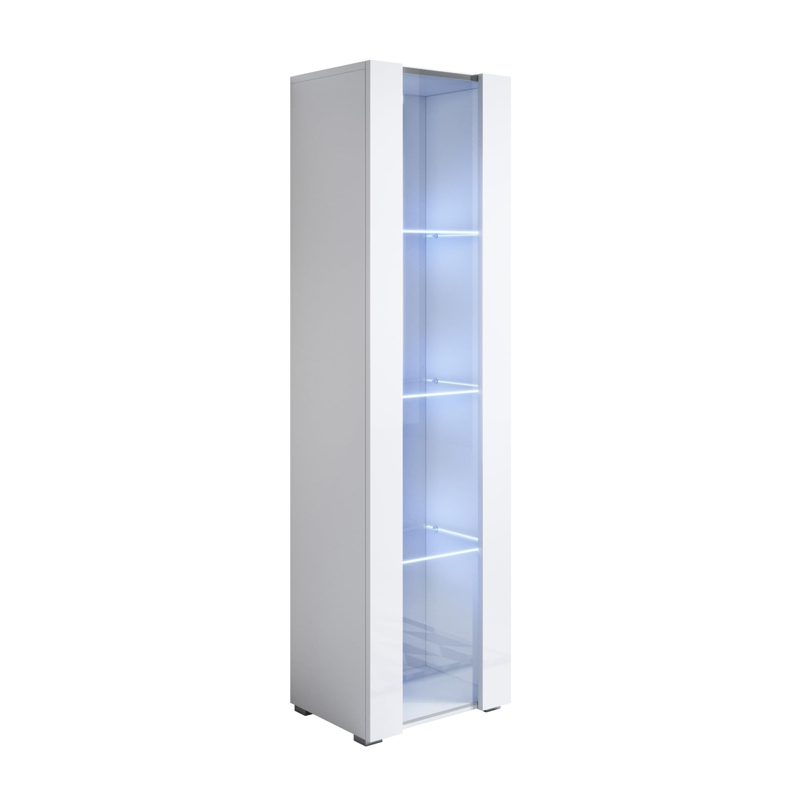 MB Muebles Bonitos | Vitrina con Patas 2 cm Luke V5 para Salón o Comedor Moderno con Luz LED | Mueble Modular de Melamina Brillo | Color Blanco | 40x167x29 cm