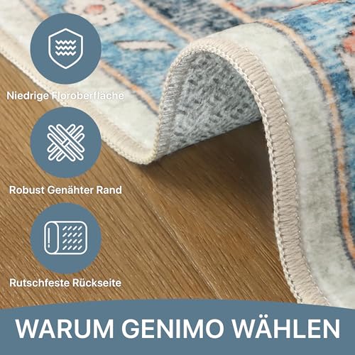 GENIMO Vintage Blau Teppich Rund 200cm Waschbar & rutschfest – Ansicht 4