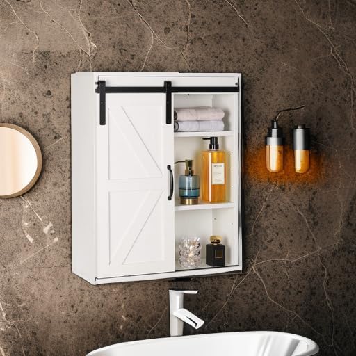 Mueble de pared para baño RUSTOWN estilo granja con puerta corrediza miniatura 5