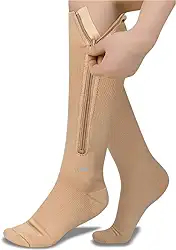 Meia de Compressão Cano Longo ¾ Sem Ponteira Ziper Para Tratamento de Varizes Trombose Má Circulação Sanguínea e Inchaço