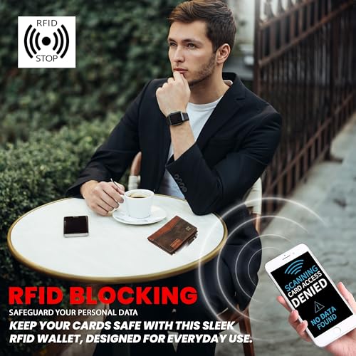 Image of Storite Men's Multi-Card Bifold Leather Wallet RFID Protected Bifold Wallet - Slim PU Leather Money & Credit Card Holder Purse with ID Window (Coffee)